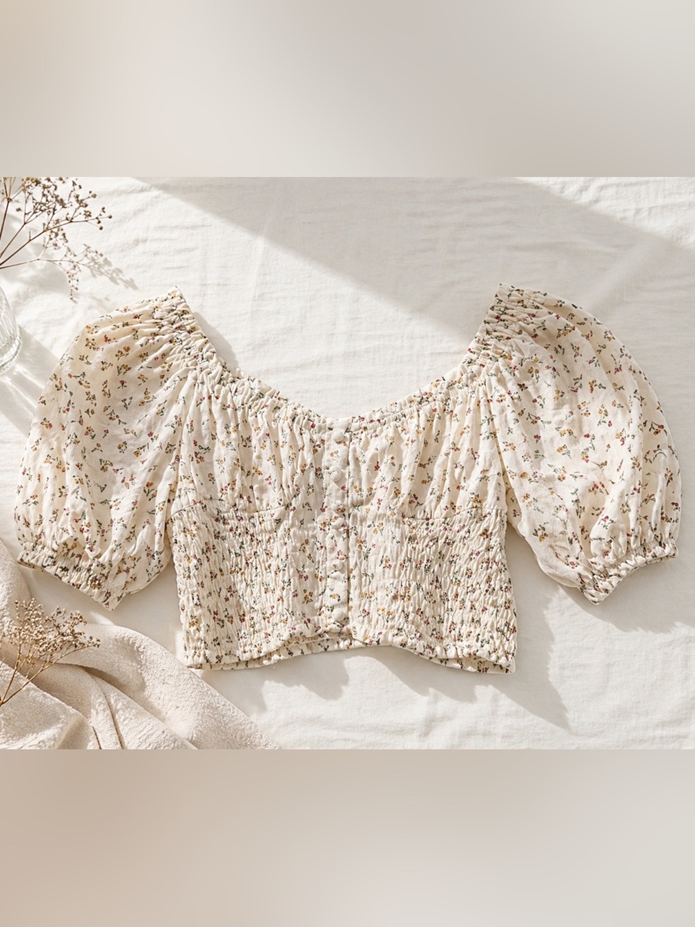 Princess Polly Floral Smocked Puff Sleeve Crop Top XS Cottagecore